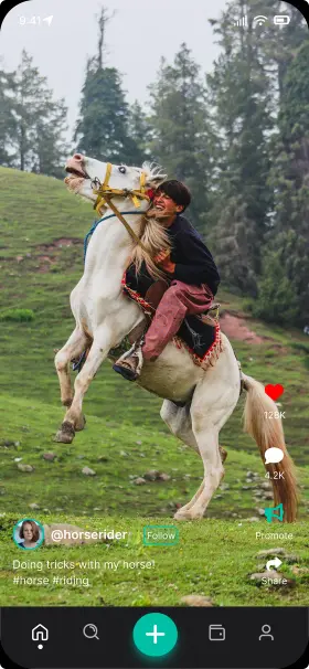 Fuzzin video feed — full-screen creator content with engagement metrics and token gifting